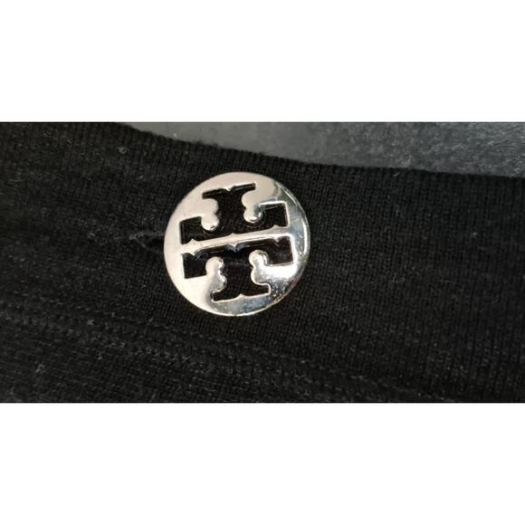 Tory Burch Women’s M Black Wool V-Neck Cardigan Sweater Button Up Logo Buttons - Picture 2 of 6